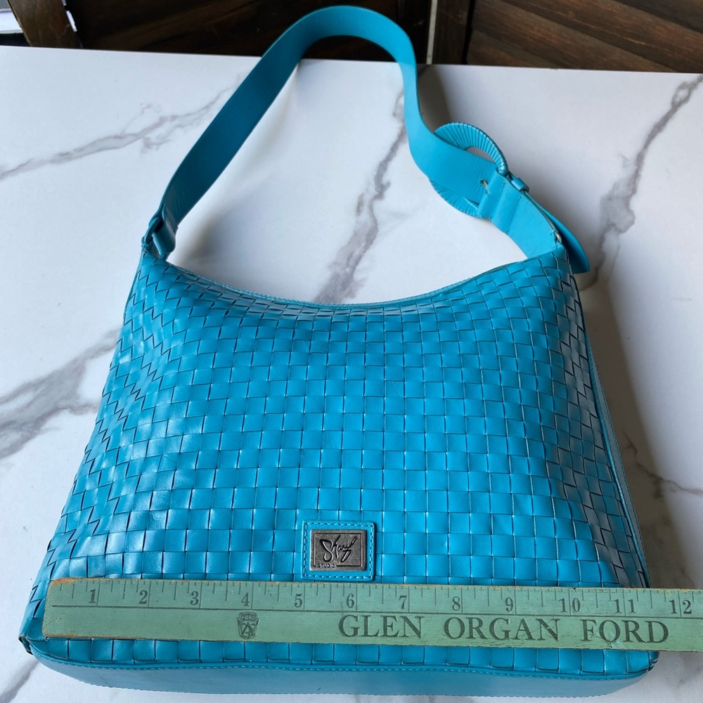 Sharif Luxury Blue Woven Leather Hobo Bag - Picture 3 of 9
